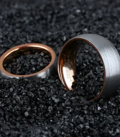 Tungsten Heren Ring met Geborsteld Staal - Rosé Goud Kleurig - Wolfraam