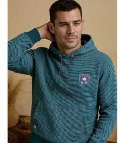 Turquoise heren T-shirt met lange mouwen en kangoeroezak