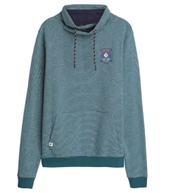 Turquoise heren T-shirt met lange mouwen en kangoeroezak