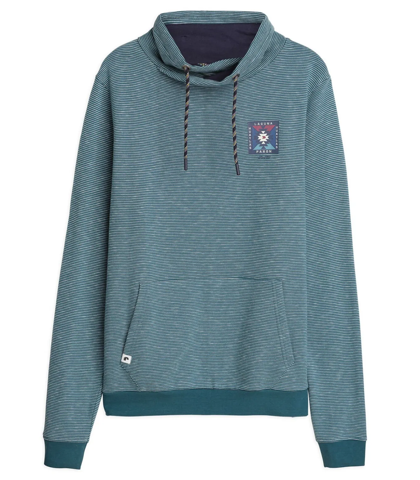 Turquoise heren T-shirt met lange mouwen en kangoeroezak