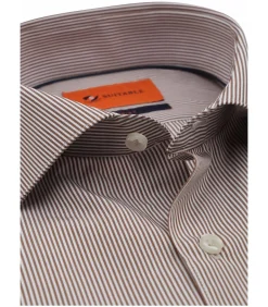 Twill Overhemd Extra Lange Mouw Streep Bruin