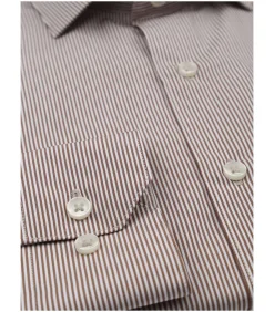 Twill Overhemd Extra Lange Mouw Streep Bruin