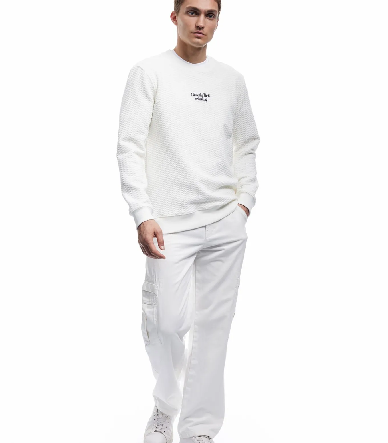 Wit Gestructureerd Sweatshirt Lange Mouwen