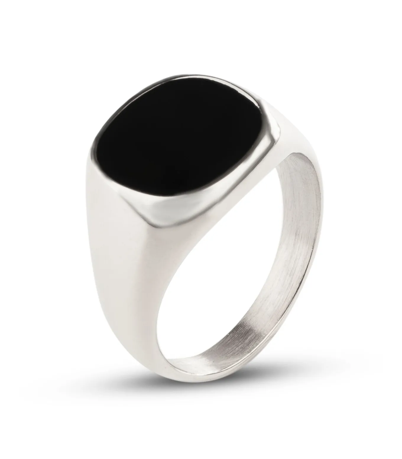 Zegelring Heren met Zwarte Steen - Zilver Kleurig - Staal