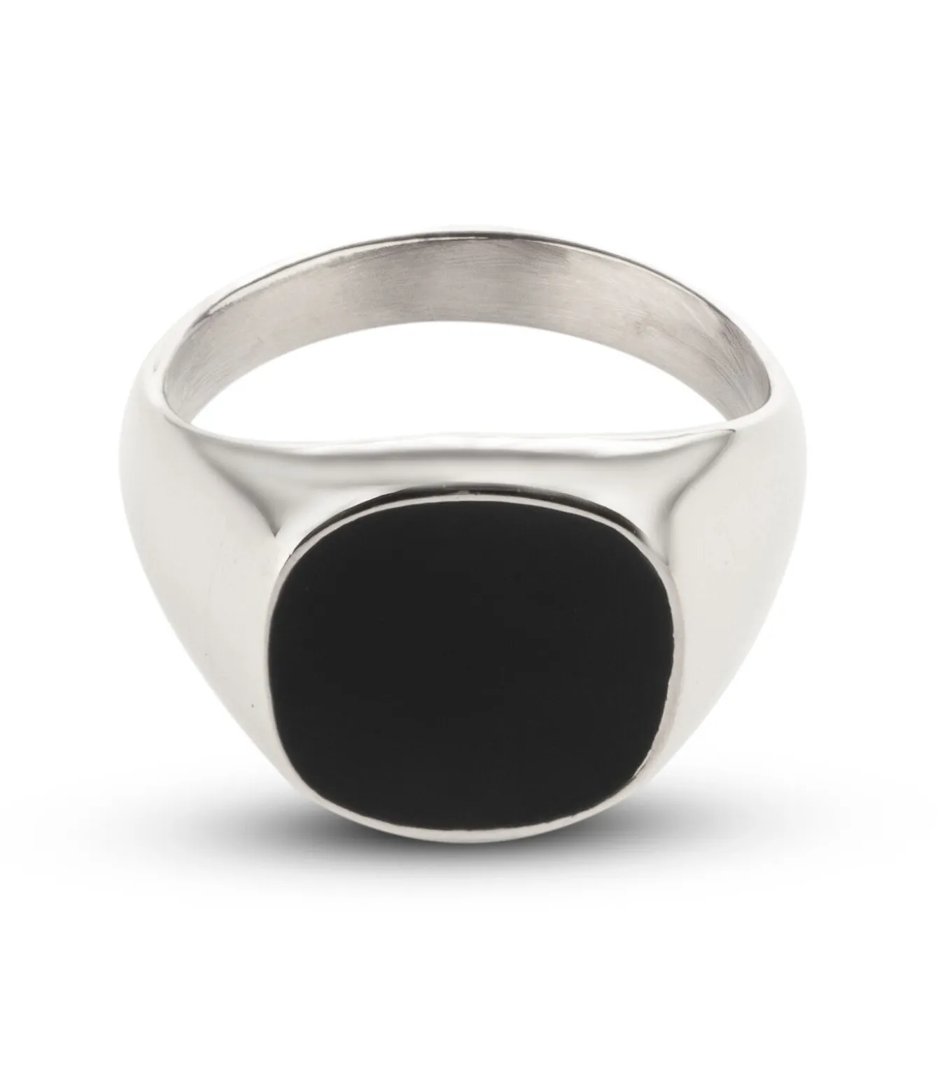 Zegelring Heren met Zwarte Steen - Zilver Kleurig - Staal