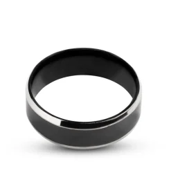 Zwarte Heren Ring met Zilver Kleurige Rand - Staal